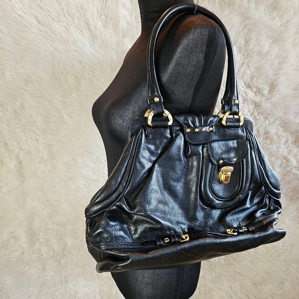 Ellen Tracy Sandalia Purse Black Leather Handbag Bag/ Satchel